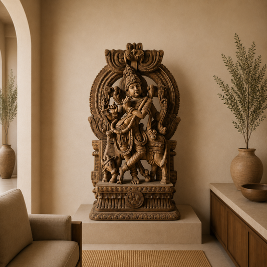 Venu Gopala Pratishtha - Hand Carved in Poola Wood from Madhavamala, Andhra Pradesh