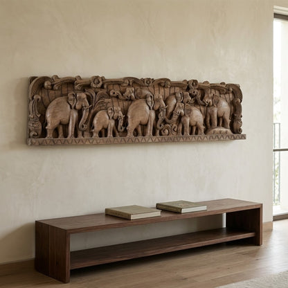 Gaja Yatra Lintel - Hand Carved in Poola Wood from Madhavamala, Andhra Pradesh
