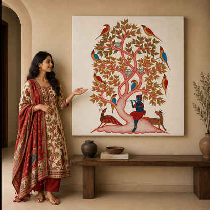 Tree of Life with Birds — Hand Painted Gond Art from Madhya Pradesh