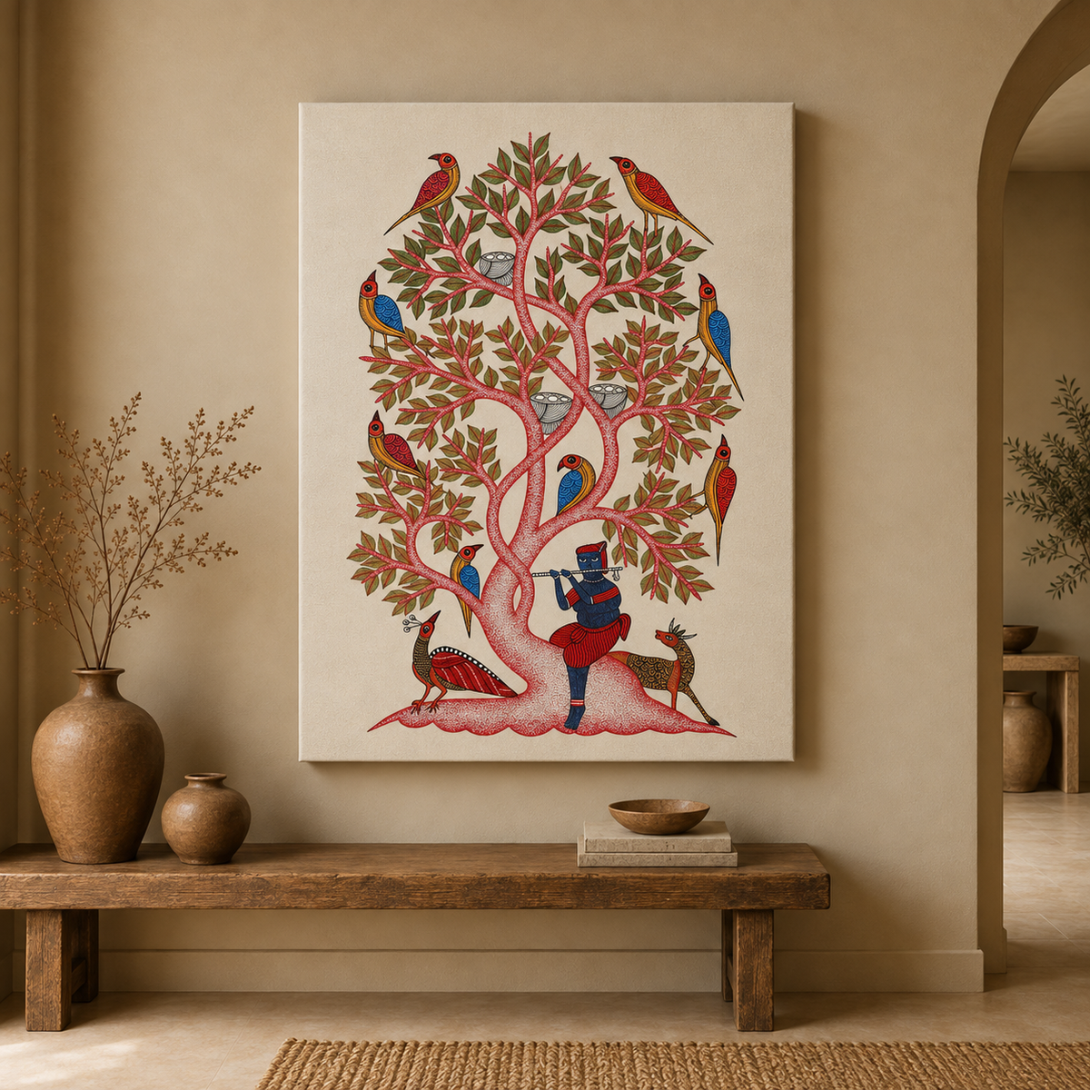 Tree of Life with Birds — Hand Painted Gond Art from Madhya Pradesh
