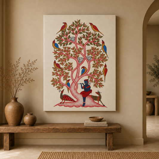 Tree of Life with Birds — Hand Painted Gond Art from Madhya Pradesh