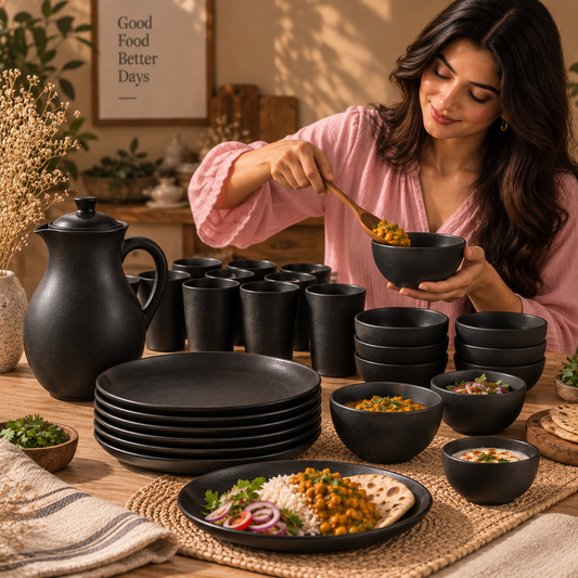 Heritage Feast | Complete Dining Set, Black Pottery | Nizamabad, Azamgarh