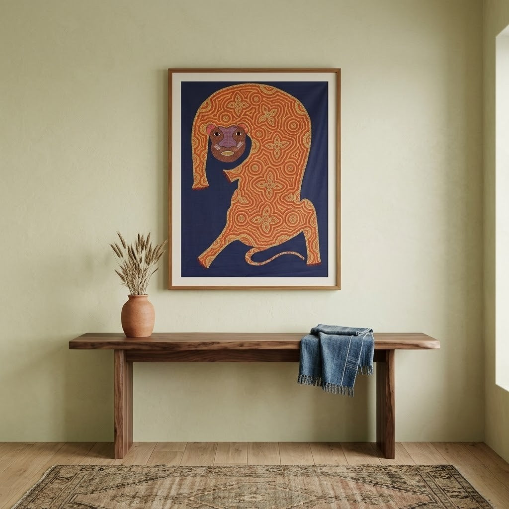 Tiger in Patient Stillness - Hand Painted Pithora art from Chhota Udaipur, Gujarat