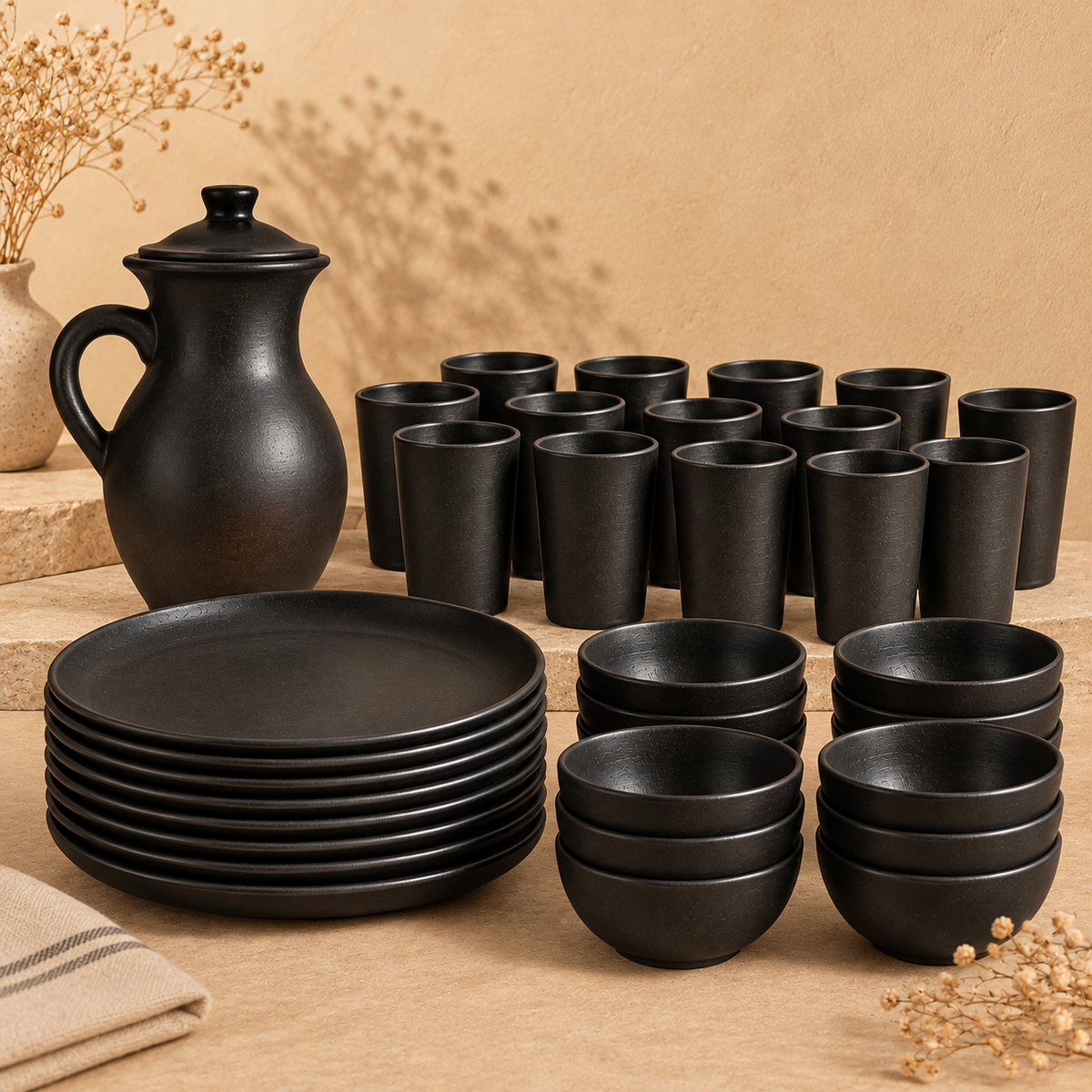 Heritage Feast | Complete Dining Set, Black Pottery | Nizamabad, Azamgarh