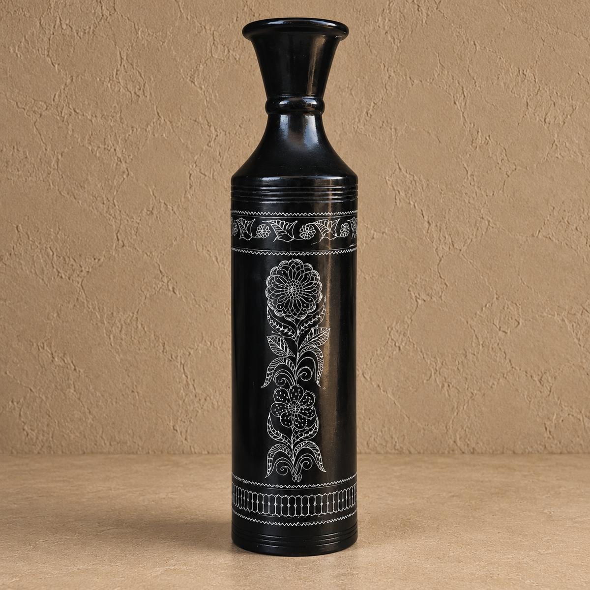 Obsidian Scepter | Flower Vase, Silver Inlay, Black Pottery | Nizamabad, Azamgarh