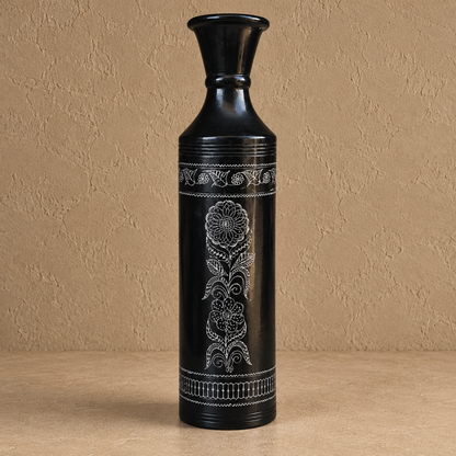 Obsidian Scepter | Flower Vase, Silver Inlay, Black Pottery | Nizamabad, Azamgarh