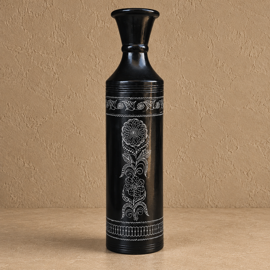 Obsidian Scepter | Flower Vase, Silver Inlay, Black Pottery | Nizamabad, Azamgarh