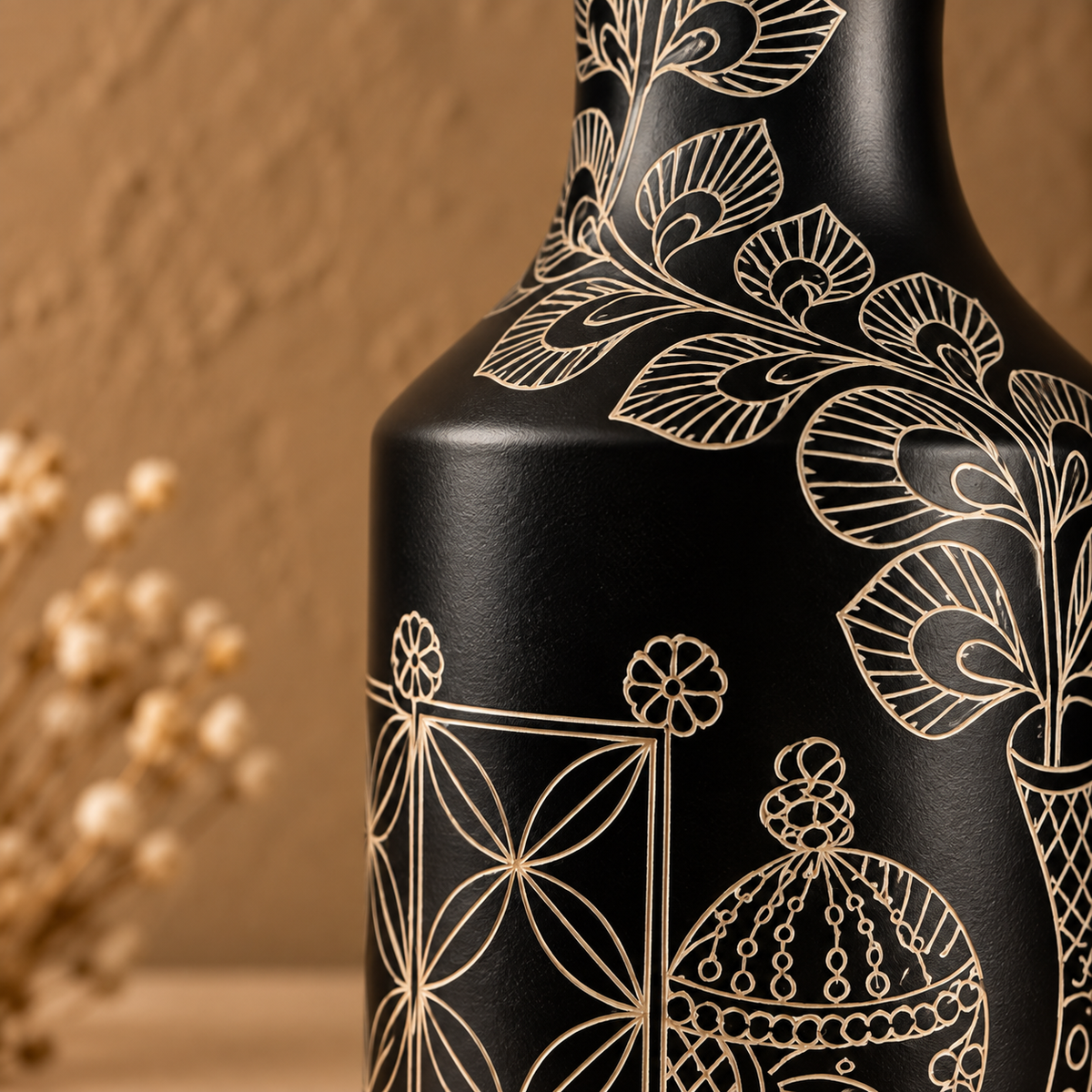 Ganesh Heritage | Flower Vase, Silver Inlay, Black Pottery | Nizamabad, Azamgarh
