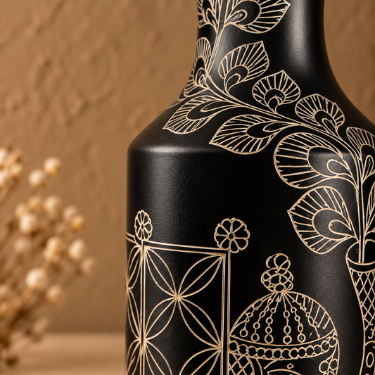 Ganesh Heritage | Flower Vase, Silver Inlay, Black Pottery | Nizamabad, Azamgarh