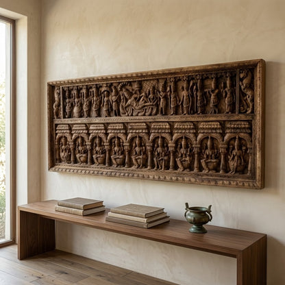 Dashavatara Aṣṭalakshmi Sabha Panel - Hand Carved in Poola Wood from Madhavamala, Andhra Pradesh