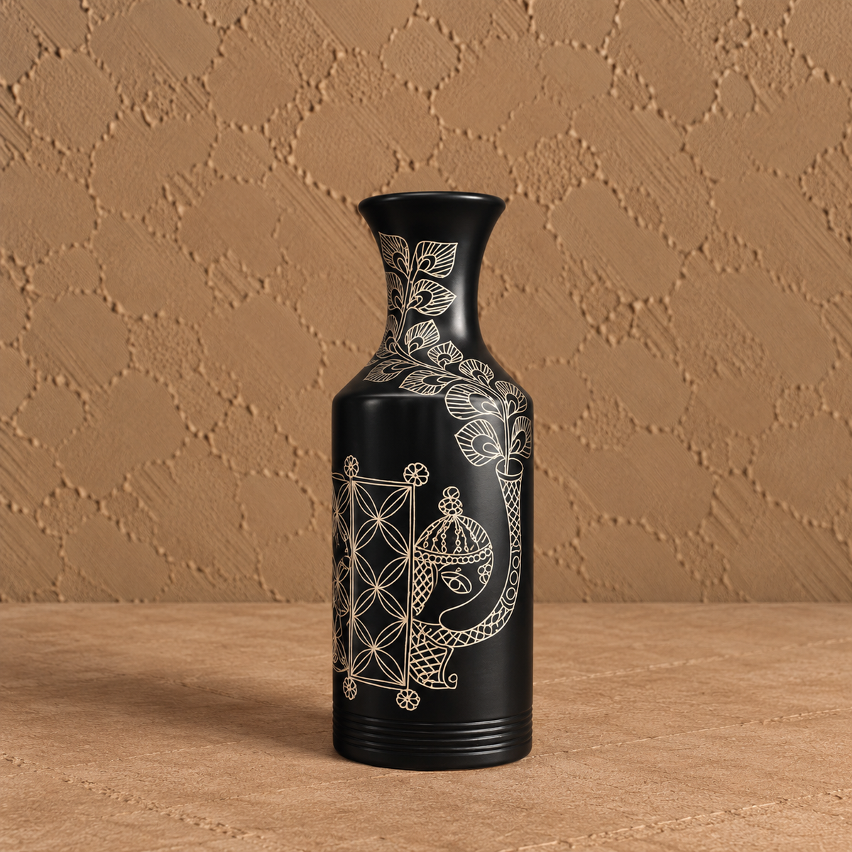 Ganesh Heritage | Flower Vase, Silver Inlay, Black Pottery | Nizamabad, Azamgarh