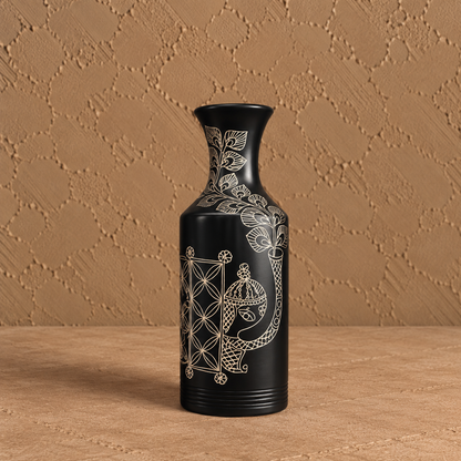Ganesh Heritage | Flower Vase, Silver Inlay, Black Pottery | Nizamabad, Azamgarh