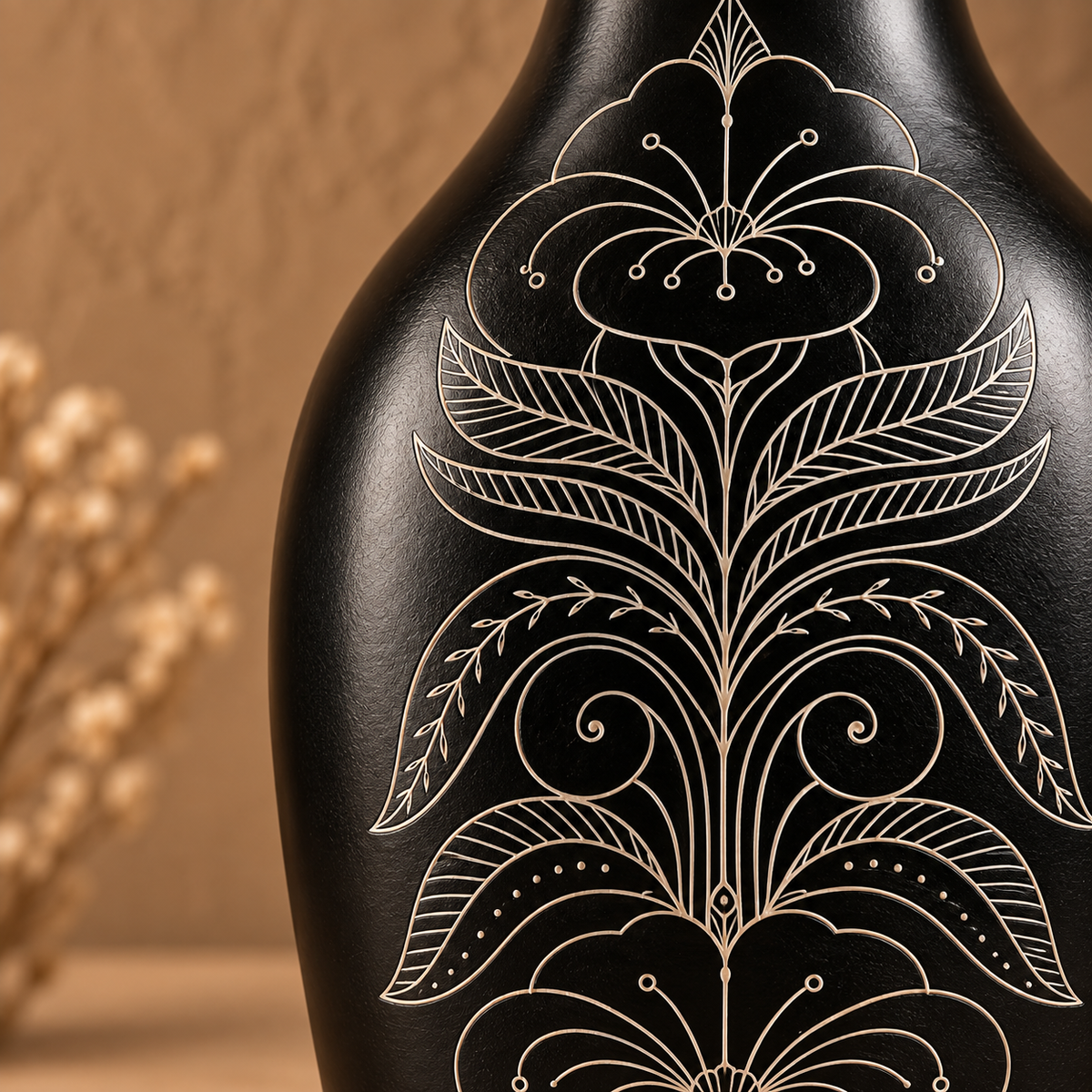 Lotus Heritage | Flower Vase, Silver Inlay, Black Pottery | Nizamabad, Azamgarh