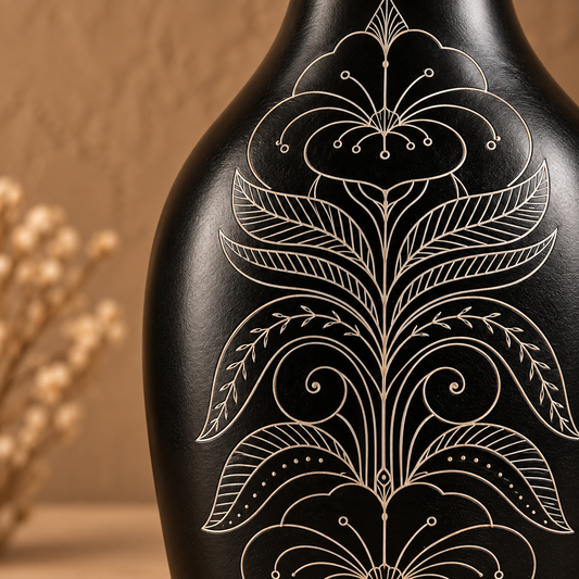 Lotus Heritage | Flower Vase, Silver Inlay, Black Pottery | Nizamabad, Azamgarh