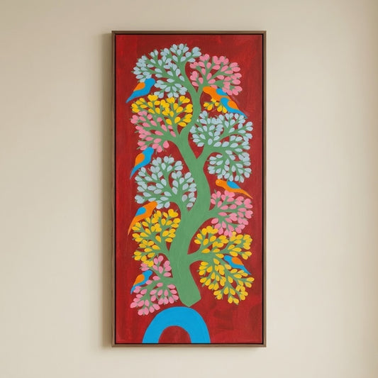 Tree of Birds — Hand Painted Gond Art from Madhya Pradesh