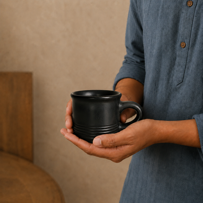 Ribbed Base Cup of Black Pottery– Handcrafted | Nizamabad, Azamgarh Terracotta Art