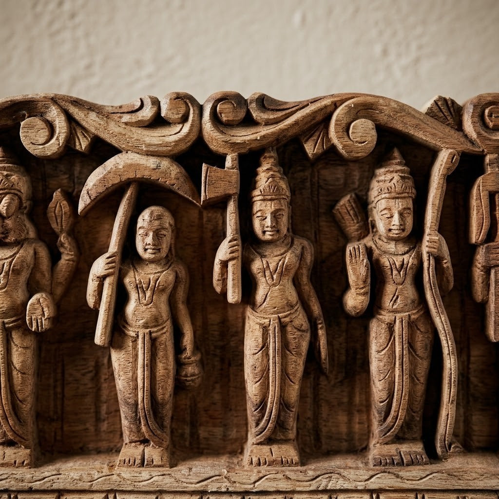 Ten Incarnations Processional Panel - Hand Carved in Poola Wood from Madhavamala, Andhra Pradesh