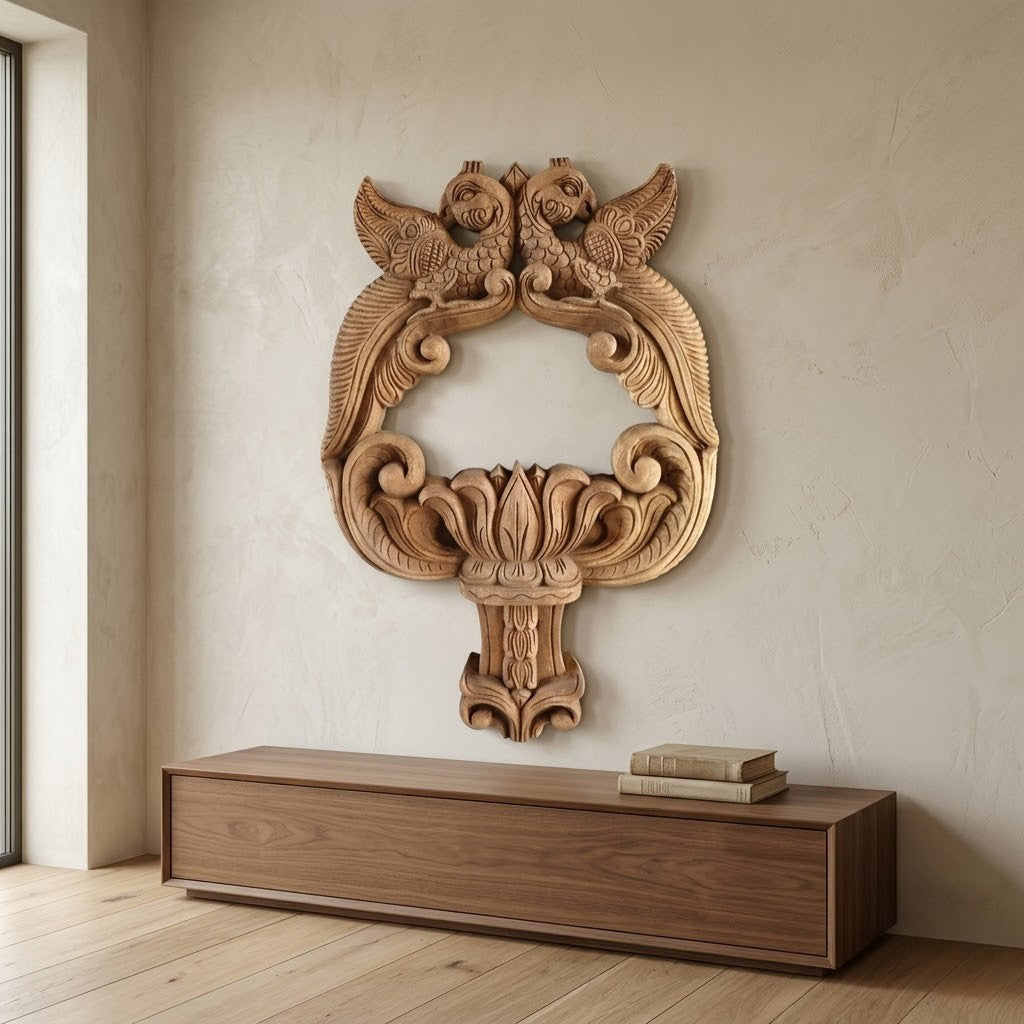 Dwi-Suka Pratibimba Frame - Hand Carved in Poola Wood from Madhavamala, Andhra Pradesh