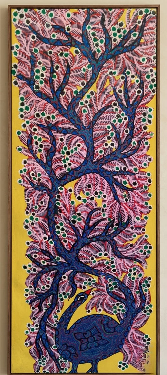 Peacock Beneath the Forest Canopy - Hand Painted Pithora art from Chhota Udaipur, Gujarat