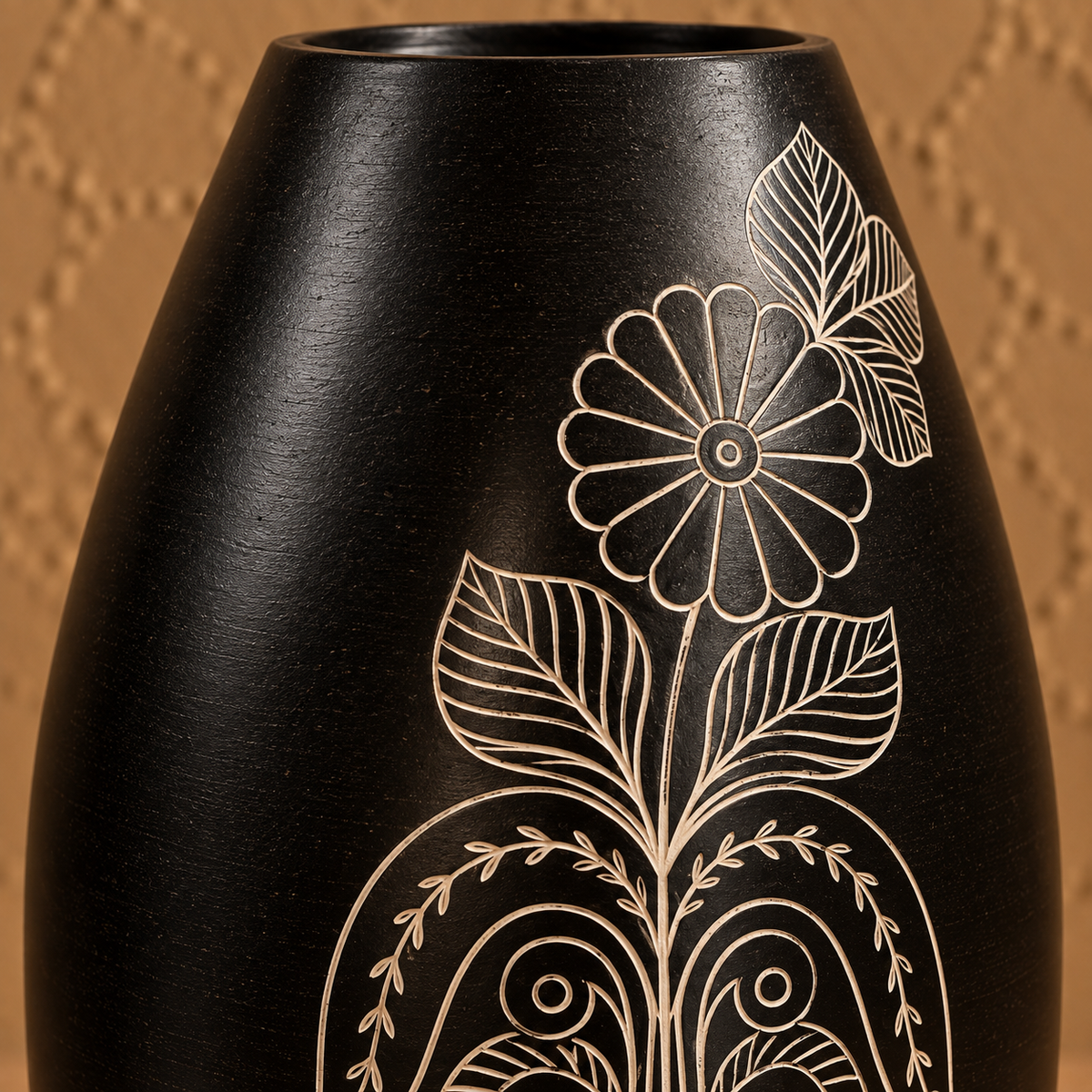 Floral Symphony | Flower Vase, Silver Inlay, Black Pottery | Nizamabad, Azamgarh