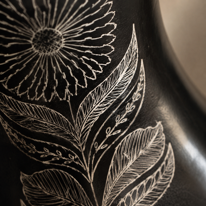 Fern Whisper | Flower Vase, Silver Inlay, Black Pottery | Nizamabad, Azamgarh