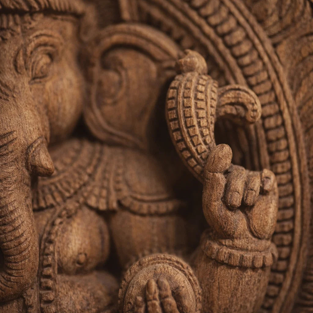 Simhasana Ganapati Arch - Hand Carved in Poola Wood from Madhavamala, Andhra Pradesh