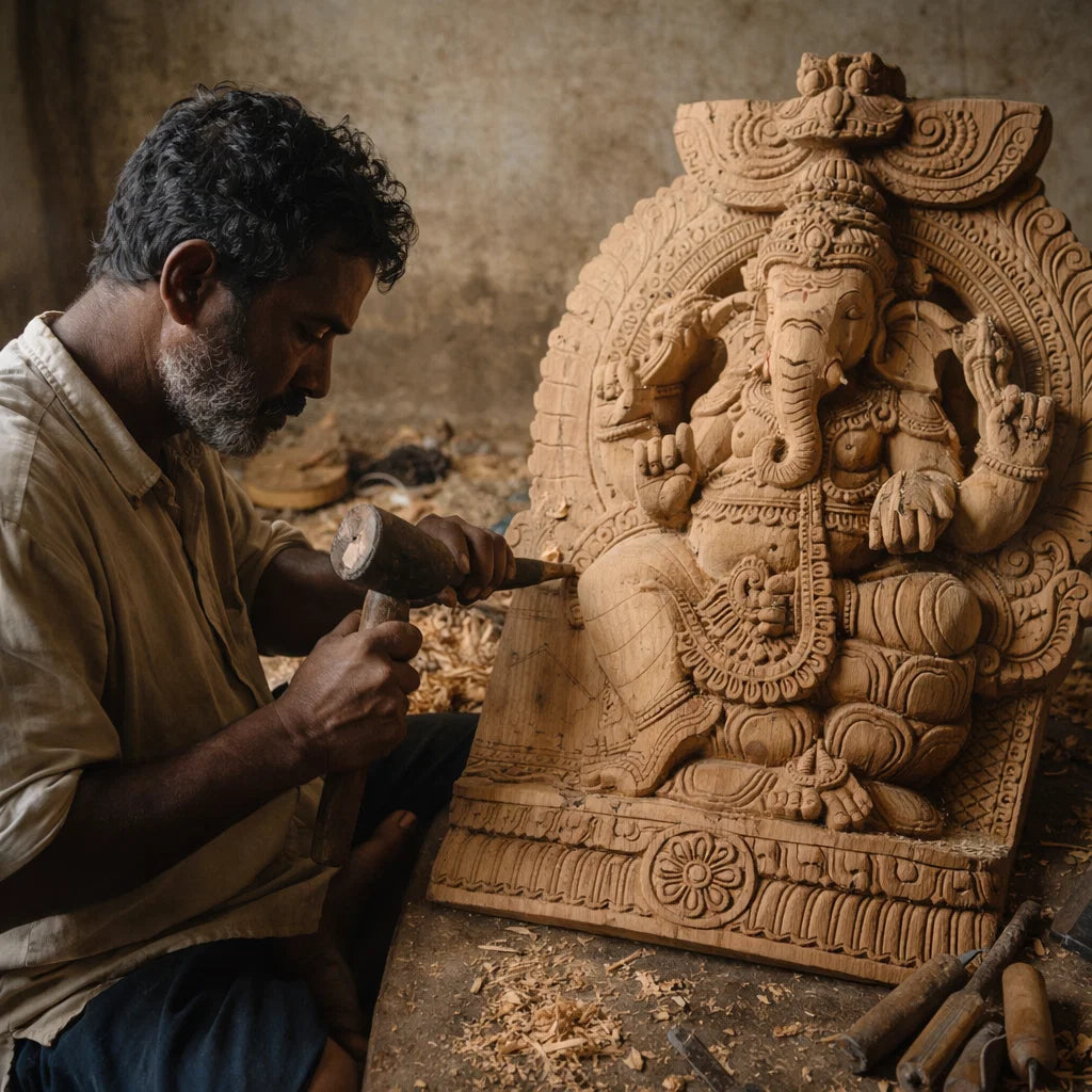 Simhasana Ganapati Arch - Hand Carved in Poola Wood from Madhavamala, Andhra Pradesh