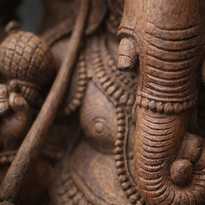 Chatra Ganapati Pratima - Hand Carved in Poola Wood from Madhavamala, Andhra Pradesh