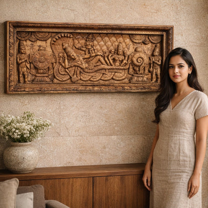 Ananta Shayana Panel -Hand Carved in Poola Wood from Madhavamala, Andhra Pradesh