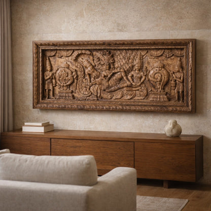 Ananta Shayana Panel -Hand Carved in Poola Wood from Madhavamala, Andhra Pradesh