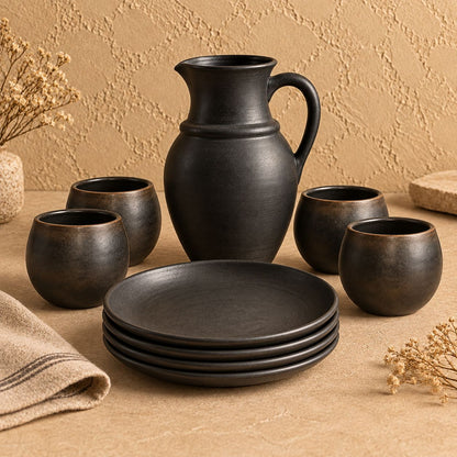 Terra Noir | Pitcher, Cups & Plates Set, Black Pottery | Nizamabad, Azamgarh