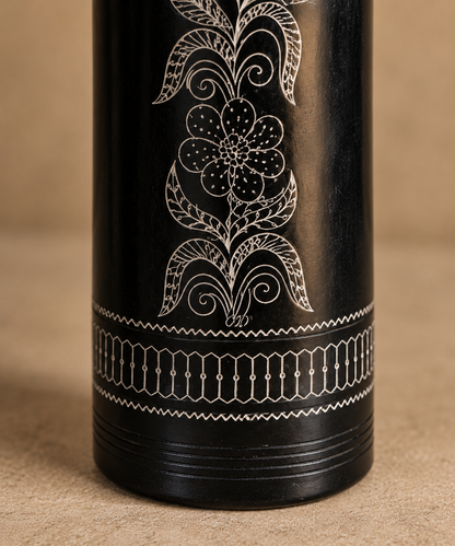 Obsidian Scepter | Flower Vase, Silver Inlay, Black Pottery | Nizamabad, Azamgarh