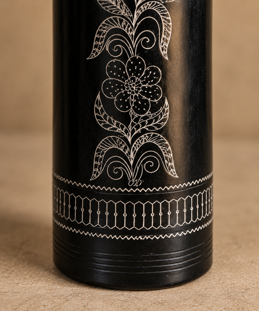Obsidian Scepter | Flower Vase, Silver Inlay, Black Pottery | Nizamabad, Azamgarh
