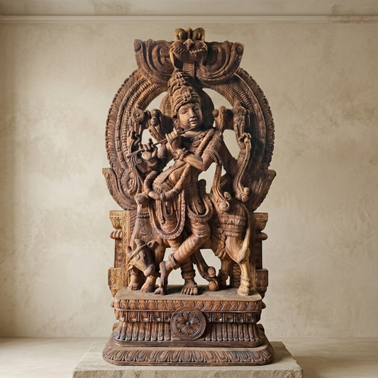 Venu Gopala Pratishtha - Hand Carved in Poola Wood from Madhavamala, Andhra Pradesh