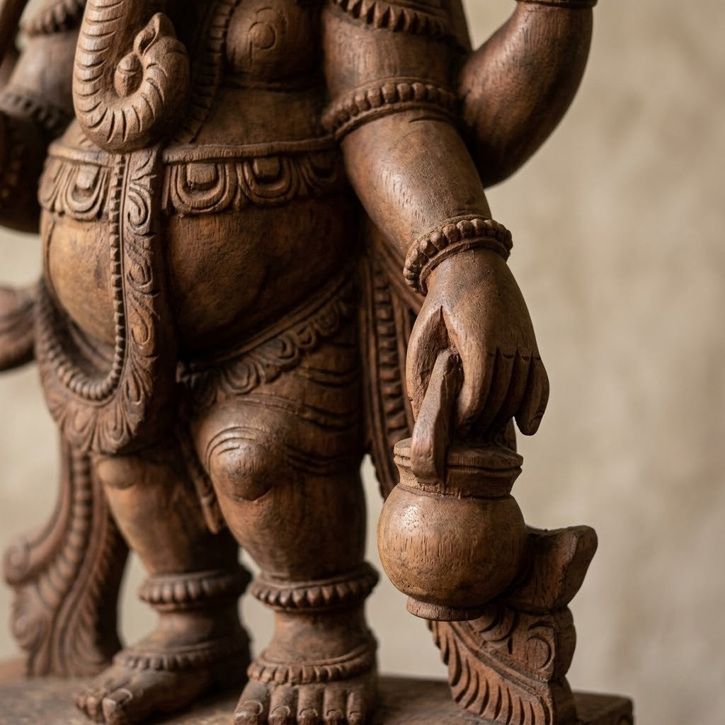 Chatra Ganapati Pratima - Hand Carved in Poola Wood from Madhavamala, Andhra Pradesh
