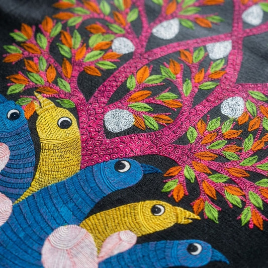 Tree of Life with Birds — Hand Painted Gond Art from Madhya Pradesh