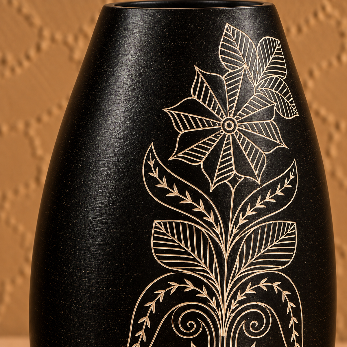 Petal Rhythm | Flower Vase, Floral Silver Inlay, Black Pottery | Nizamabad, Azamgarh