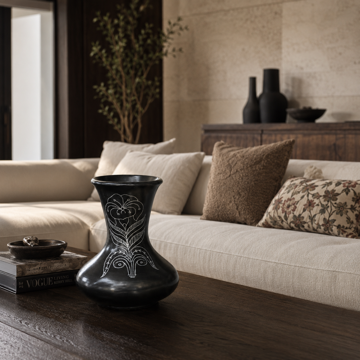 Bloom Crest | Flower Vase, Silver Inlay, Black Pottery | Nizamabad, Azamgarh