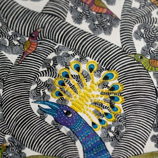 Peacock Tree — Hand Painted Gond Art Painting from Madhya Pradesh