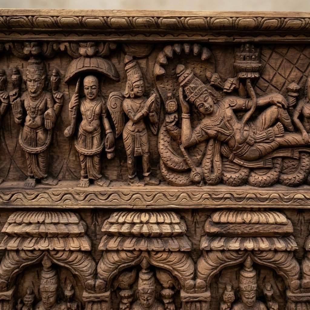 Dashavatara Aṣṭalakshmi Sabha Panel - Hand Carved in Poola Wood from Madhavamala, Andhra Pradesh