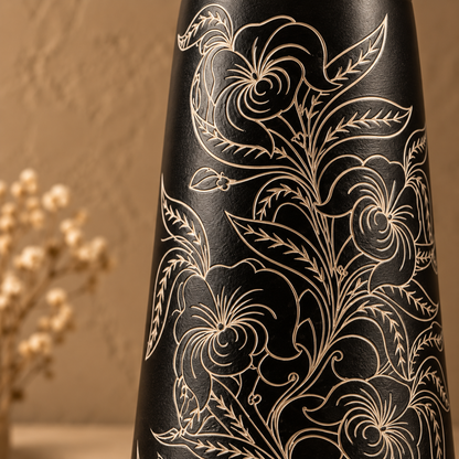 Gulrekha | Flower Vase, Silver Inlay, Black Pottery | Nizamabad, Azamgarh