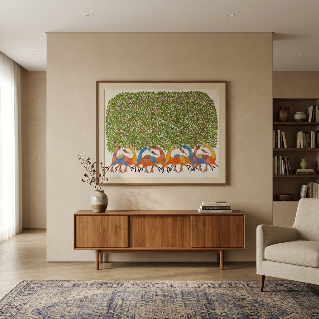 Deer Gathering Beneath the Living Forest — Hand Painted Gond Art from Madhya Pradesh
