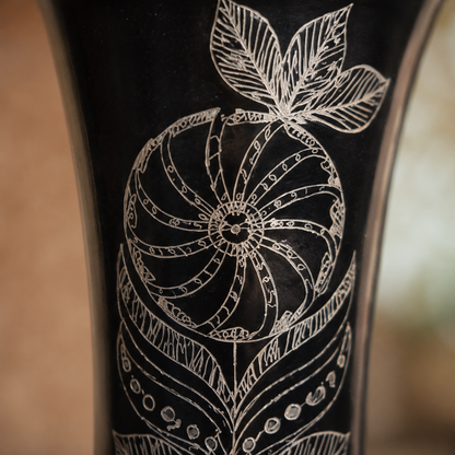 The Spire | Flower Vase, Silver Inlay, Black Pottery | Nizamabad, Azamgarh