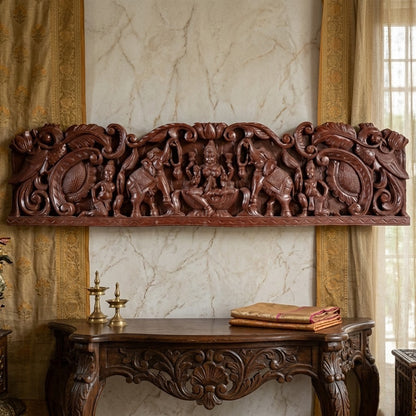 Gaja Lakshmi Crest - Hand Carved in Poola Wood from Madhavamala, Andhra Pradesh