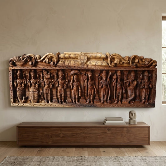 Dasavatara Gopuram Lintel - Hand Carved in Poola Wood from Madhavamala, Andhra Pradesh