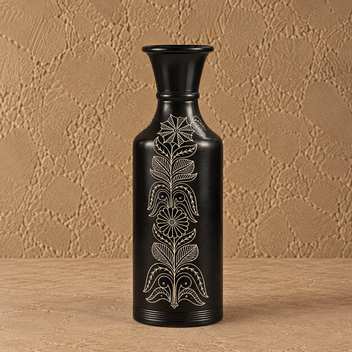 Botanical Bloom | Flower Vase, Silver Inlay, Black Pottery | Nizamabad, Azamgarh