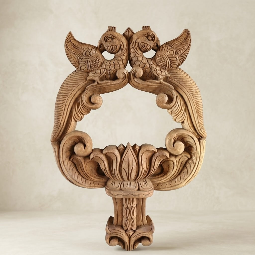 Dwi-Suka Pratibimba Frame - Hand Carved in Poola Wood from Madhavamala, Andhra Pradesh