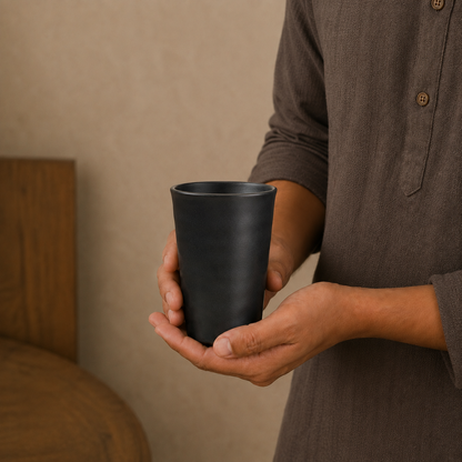 Minimal Tumbler Drinking Cup of Black Pottery– Handcrafted | Nizamabad, Azamgarh Terracotta Art