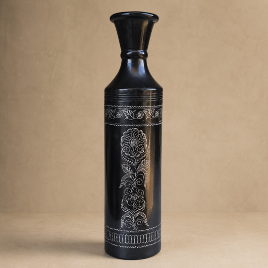 Obsidian Scepter | Flower Vase, Silver Inlay, Black Pottery | Nizamabad, Azamgarh