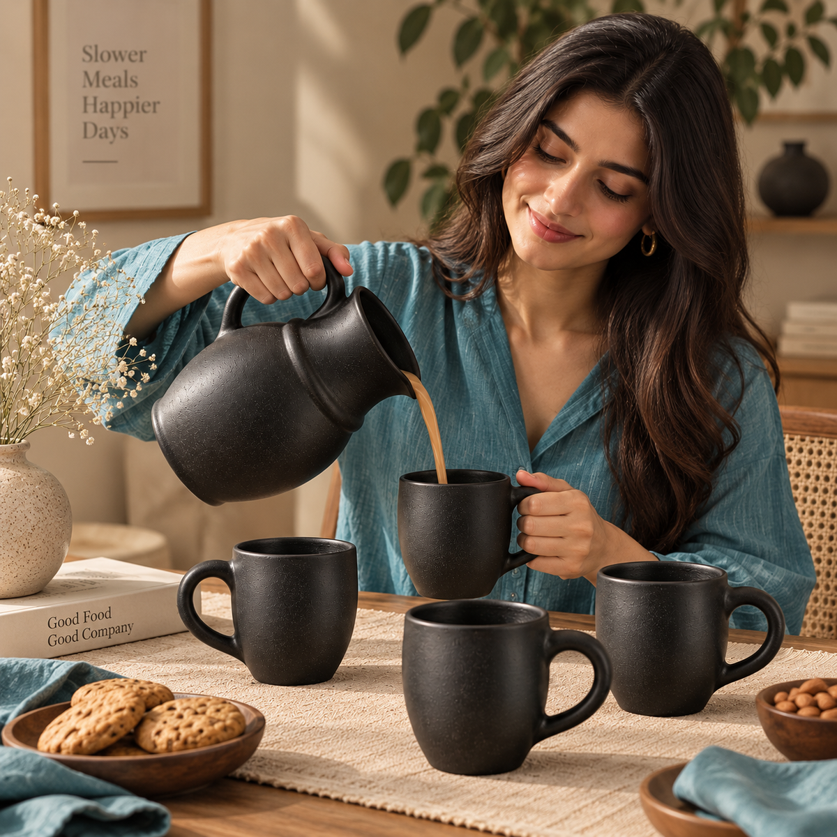 Noir Table | Pitcher & Mug Set, Black Pottery | Nizamabad, Azamgarh